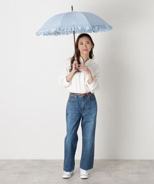 MOONBAT 【遮光/晴雨兼用日傘】POLO RALPH LAUREN(ポロ ラルフローレン) エンブフリル 長傘 遮熱 UV スカイブルー