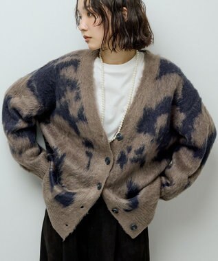 Green Parks アニマル柄カーディガン Charcoal Gray