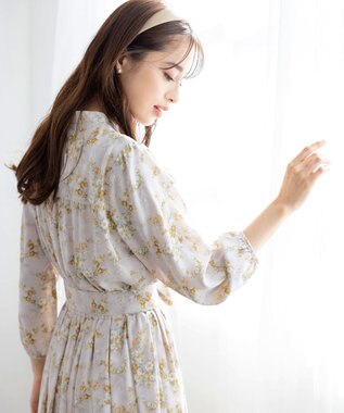 Tiaclasse 【洗える】花柄フレアワンピース グレージュ