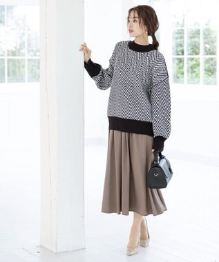 Tiaclasse 【洗える】ジャガード柄プルオーバーニットトップス ブラック