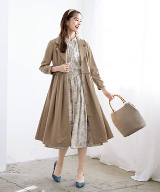 Tiaclasse 【洗える】花柄フレアワンピース グレージュ