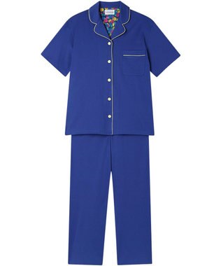 une nana cool 【綿100%】60/2 やわらか天竺 半袖開襟パジャマ MADE WITH LIBERTY FABRIC ブルー