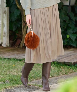 ANY SIS 【洗える】ブライトサテンプリーツ スカート ライトモカ