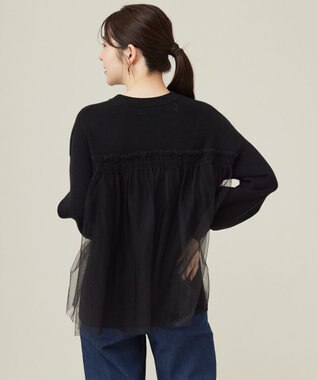 ANY SIS S 【洗える】ビスチェ風チュールコンビ ニット ブラック