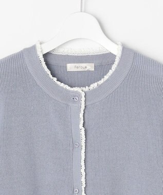 Feroux レーストリム ニット カーディガン スカイブルー系