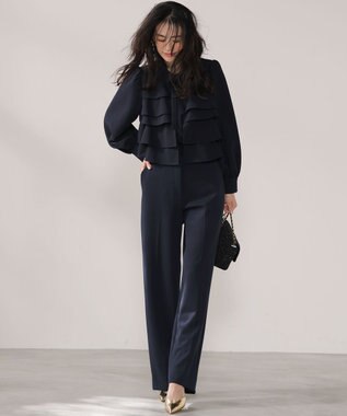 組曲 【KUMIKYOKU NAVY】コンフォータブルドレープ フリルブラウス ネイビー系