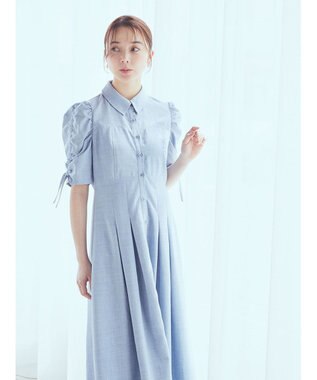 earth music&ecology 袖ドロストシャツワンピース Blue