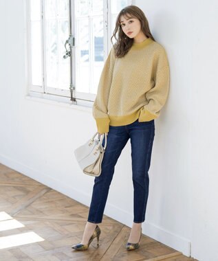 Tiaclasse 【洗える】ジャガード柄プルオーバーニットトップス イエロー