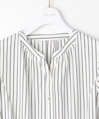 ANY SIS 【洗える】バンドカラー シャツワンピース グレーストライプ