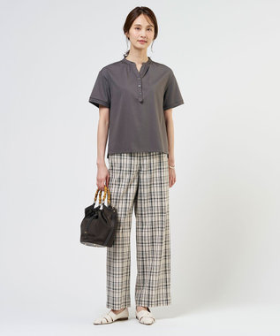 J.PRESS LADIES リネンレーヨン 柄 ワイドパンツ 【WEB限定】ベージュチェック系