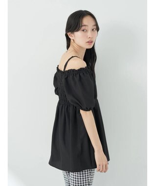 earth music&ecology ２ｗａｙショルダーシャーリングチュニック Black