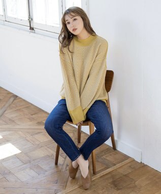 Tiaclasse 【洗える】ジャガード柄プルオーバーニットトップス イエロー