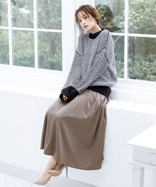 Tiaclasse 【洗える】ジャガード柄プルオーバーニットトップス ブラック