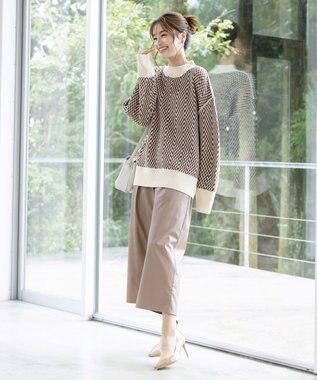 Tiaclasse 【洗える】ジャガード柄プルオーバーニットトップス アイボリー