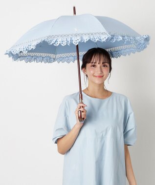 MOONBAT 【遮光/晴雨兼用日傘】POLO RALPH LAUREN(ポロ ラルフローレン) エンブフリル 長傘 遮熱 UV スカイブルー