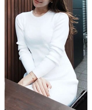 Green Parks タイトシルエットリブニットワンピース White