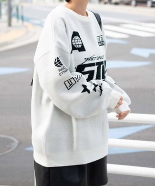 WEGO スポーツグラフィックジャガードニット ホワイト