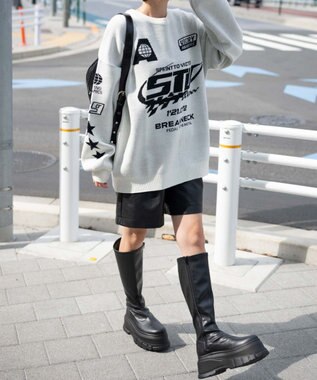 WEGO スポーツグラフィックジャガードニット ホワイト