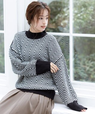 Tiaclasse 【洗える】ジャガード柄プルオーバーニットトップス ブラック