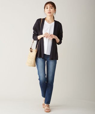 J.PRESS LADIES 10オンス ストレッチ デニム パンツ ネイビー系