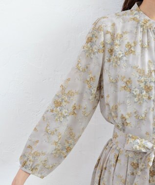 Tiaclasse 【洗える】花柄フレアワンピース グレージュ