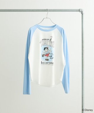 Green Parks ピノキオ／ラグランプリントＴシャツ Sax