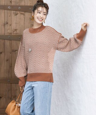 Tiaclasse 【洗える】ジャガード柄プルオーバーニットトップス オレンジ