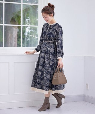 Tiaclasse L 【洗える】トワルドジュイ配色ワンピース ネイビー