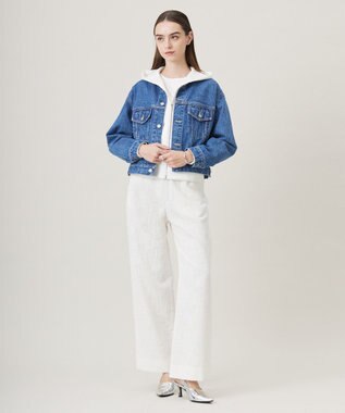 ICB 【洗える】 ライトスラブツイード ワイドパンツ オフホワイト系