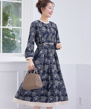 Tiaclasse L 【洗える】トワルドジュイ配色ワンピース ネイビー