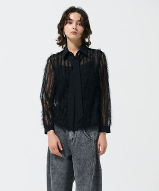 GRACE CONTINENTAL フリンジレースタイ付ブラウス ブラック