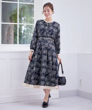 Tiaclasse L 【洗える】トワルドジュイ配色ワンピース ネイビー