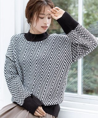 Tiaclasse 【洗える】ジャガード柄プルオーバーニットトップス ブラック