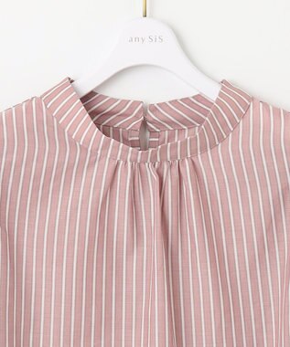 ANY SIS 【洗える】フェイクパールストライプ ブラウス ベージュストライプ