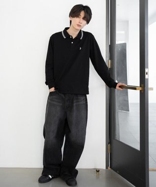 WEGO 【25年秋冬新作/ユニセックスITEM/SMLサイズ展開】別注USPOLOラインポロシャツ（長袖） ブラック