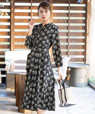 Tiaclasse 【洗える】花柄フレアワンピース ブラック