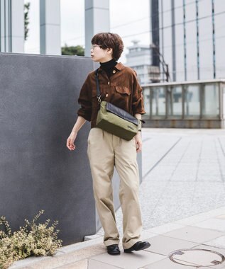 YUSHI EVER - FLAP SHOULDER ナイロン 本革 かぶせショルダーバッグ オリーブ