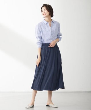 J.PRESS LADIES 【洗える】リネン シャツ ネイビー系1