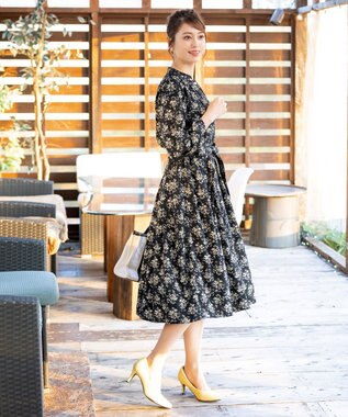 Tiaclasse 【洗える】花柄フレアワンピース ブラック