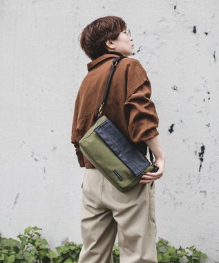 YUSHI EVER - FLAP SHOULDER ナイロン 本革 かぶせショルダーバッグ オリーブ