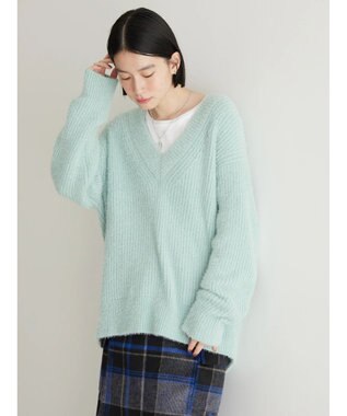 AMERICAN HOLIC モールヤーン片畦Ｖネックニットプルオーバー Mint