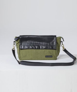 YUSHI EVER - FLAP SHOULDER ナイロン 本革 かぶせショルダーバッグ オリーブ