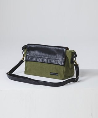 YUSHI EVER - FLAP SHOULDER ナイロン 本革 かぶせショルダーバッグ オリーブ