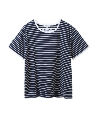 earth music&ecology バイカラースカラッププルオーバー Border Navy