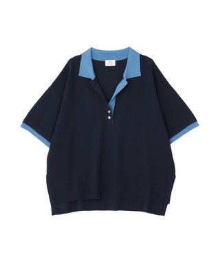 YECCA VECCA 配色ワイドポロニット Navy