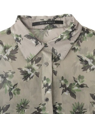 YECCA VECCA フラワー柄シアーロングシャツ Light Khaki