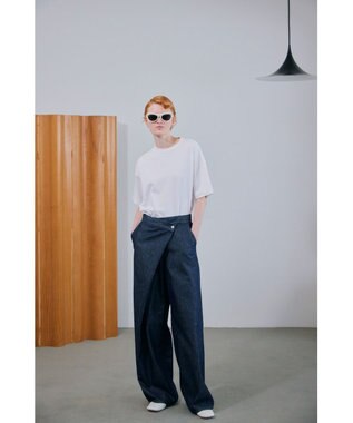 NAVE 【ReNave・セットアップ可/洗える】マーセライズデニム ラップワイドパンツ ネイビー系