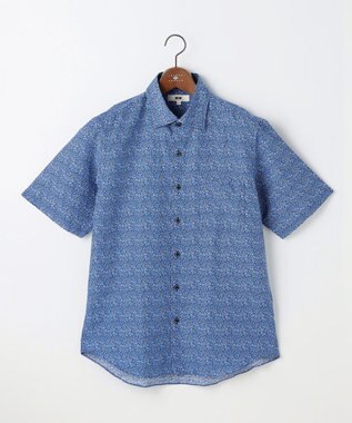 JOSEPH ABBOUD 【キングサイズ・清涼・リネンブレンド】コットンリネン ボイルフラワープリント 半袖シャツ ネイビー系5