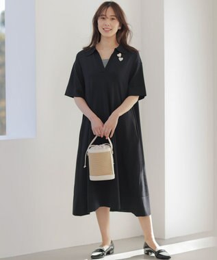 組曲 クリアストレッチスキッパーニット ワンピース ブラック系