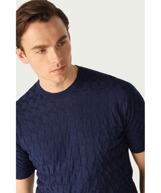 DAKS John Smedley for DAKS ハウスチェックTシャツ ネイビー